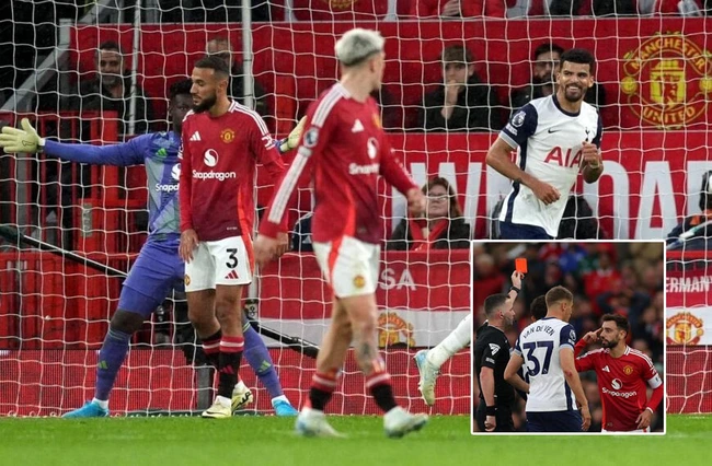 MU thua đau Tottenham ngay tại Old Trafford trong ngày Bruno Fernandes nhận thẻ đỏ - Ảnh 1.